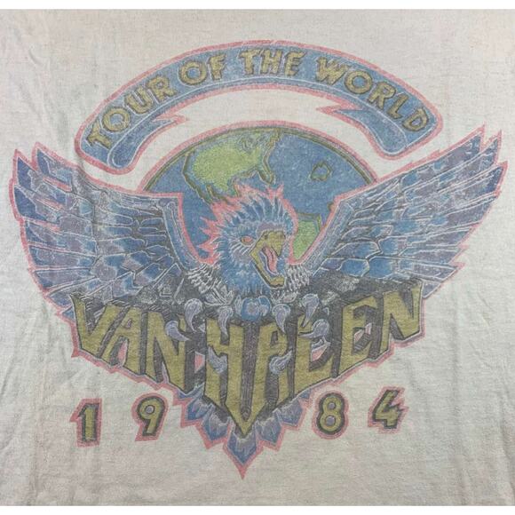 Van Halen Band T Shirt Men L/XL White 1984 Graphic Short Sleeve Crewneck Cotton - Picture 2 of 12